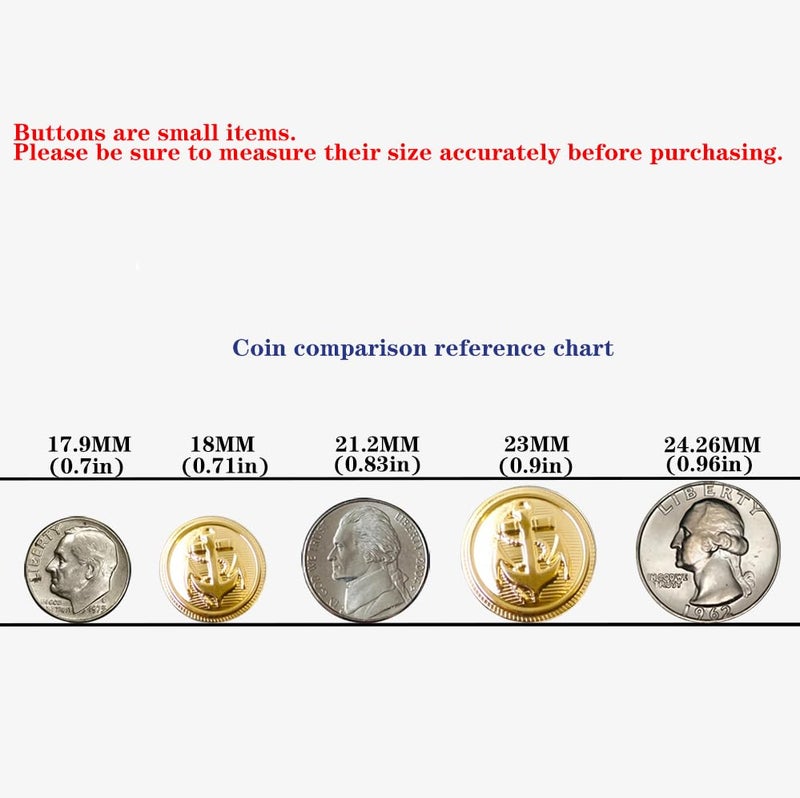 KENDANY 11 Pieces Metal Blazer Button Set - Naval Anchor Crest - for Blazer, Suits, Sport Coat, Uniform(Gold 0.71in-0.9in)(18mm-23mm) - Image 2